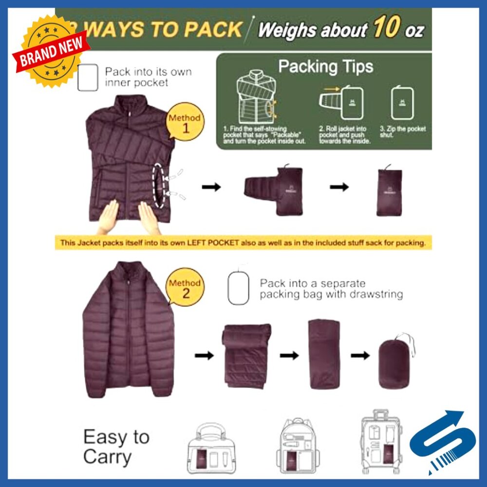 Packable Full-Zip Puffer Jacket Insulated Quilted… - image 2